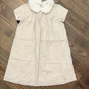 Bella Bliss metallic Cream Dress with Faux Fur Collar